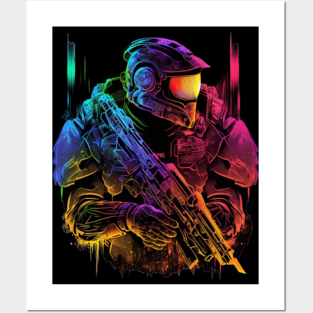 Halo Master Chief Neon - Original Artwork Wall Art by Labidabop